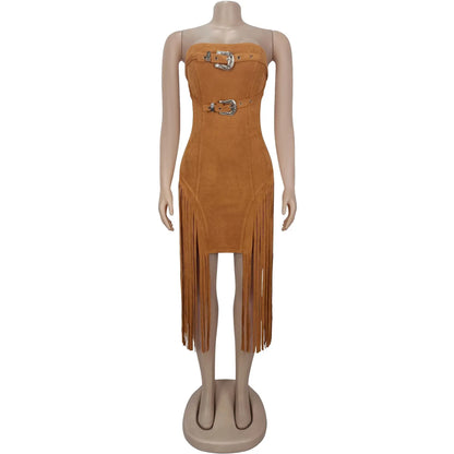 Sexy Sleeveless Tassel Fringe Bodycon Dress for Women