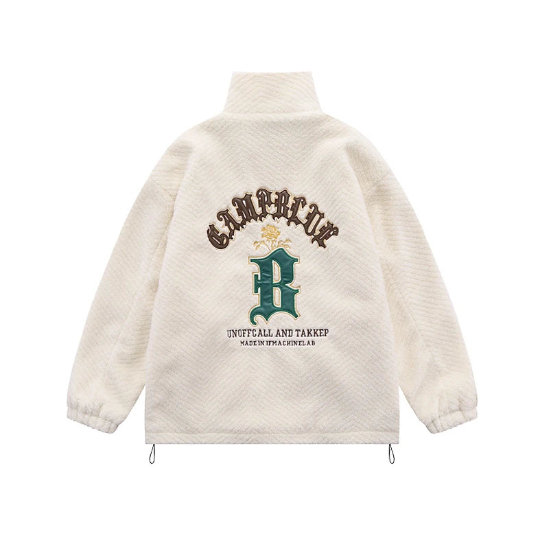 UNIKCOSA NoirFit Floral Embroidered Fleece Varsity Jacket 🔥