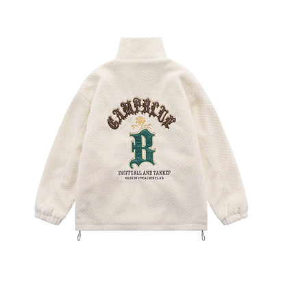 UNIKCOSA NoirFit Floral Embroidered Fleece Varsity Jacket 🔥