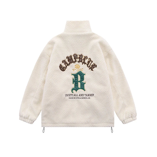 UNIKCOSA NoirFit Floral Embroidered Fleece Varsity Jacket 🔥