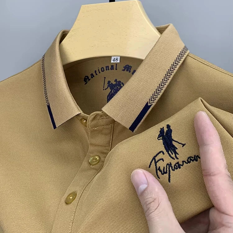 Summer Business Men's Polo Shirt with Embroidered Lapel – Short Sleeve