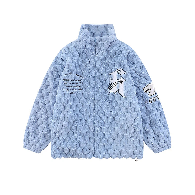 Sherp Stand-Collar Lamb Wool Granular Fleece Plaid Jacket for Men