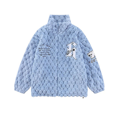 Sherp Stand-Collar Lamb Wool Granular Fleece Plaid Jacket for Men