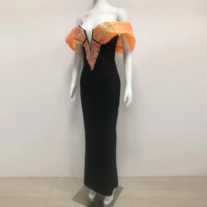 UNIKCOSA LuxeEase Evening Gown Beaded Maxi Dress Black 💫