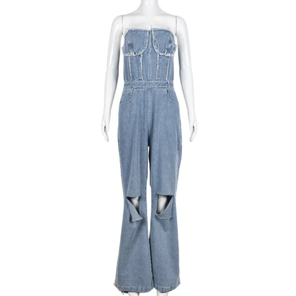 UNIKCOSA UrbanSoul Denim Cargo Jumpsuit Strapless Top 💫