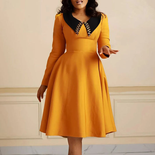 UNIKCOSA 2024 Elegant Plus-Size Dress — Long-Sleeve Cotton Maxi
