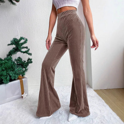 Women's High‑Waisted Corduroy Bell‑Bottom Wide‑Leg Casual Solid Pants
