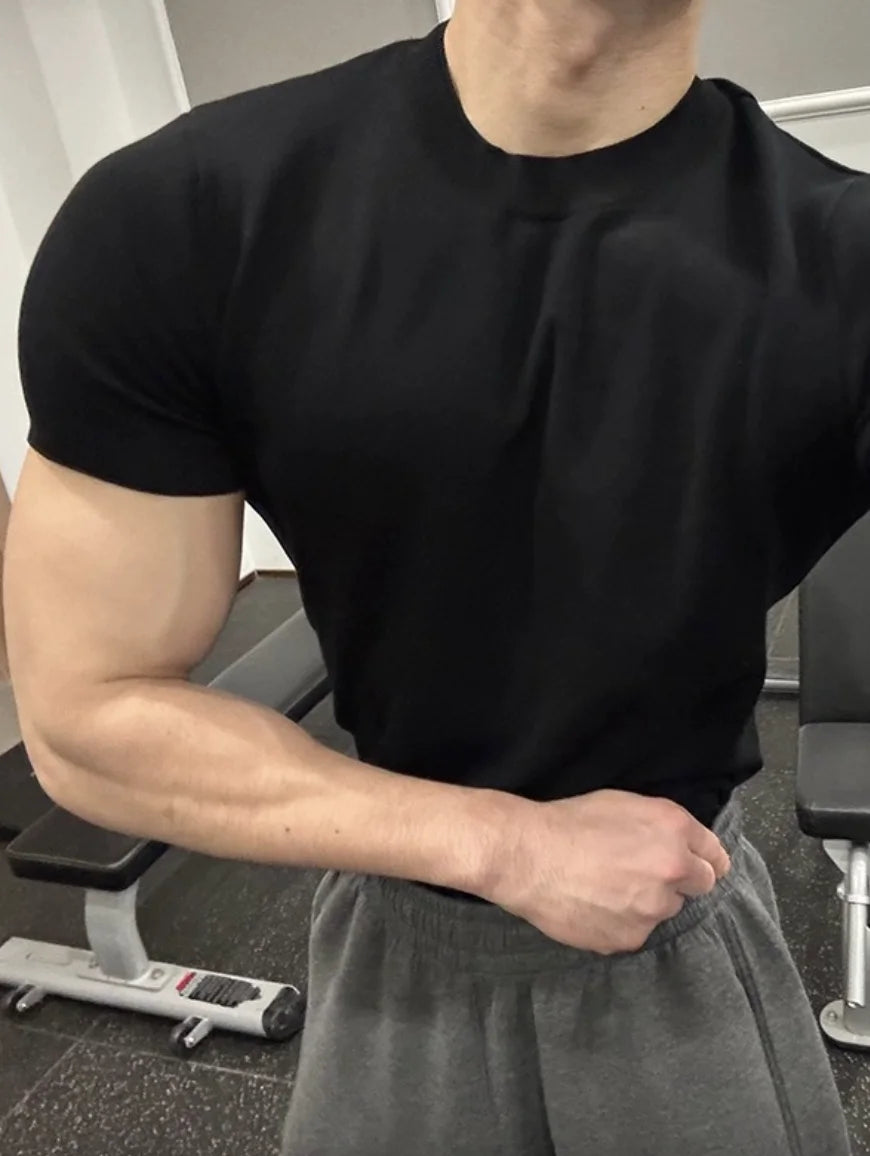 Custom Short Sleeve Men's Breathable Knit Tee Cropped Blank Print