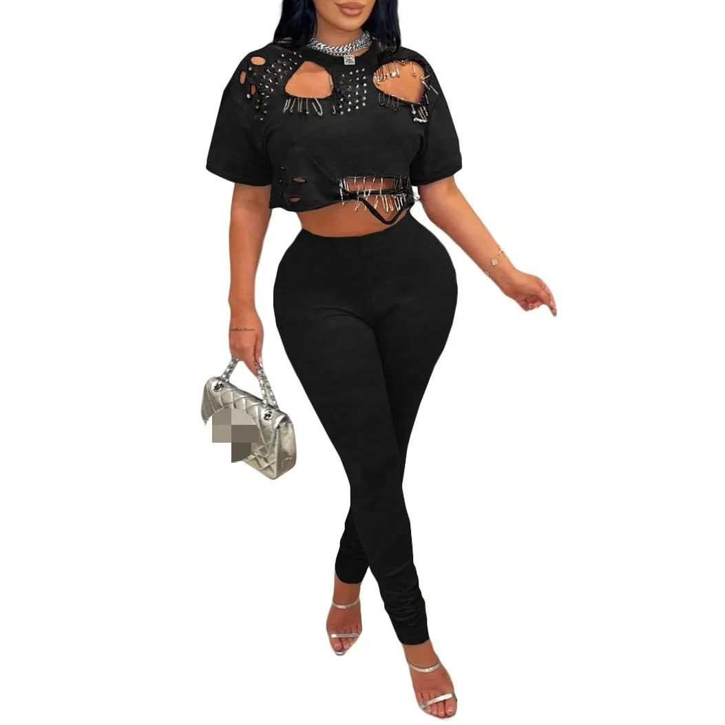 Women's Casual Summer 2-Piece Set with Round Neck Tee and Shorts