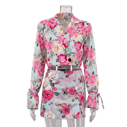 UNIKCOSA Women’s Floral Print Coord Set – Long Sleeve Crop Blazer & Mini Skort 2-Piece Outfit (2025 Edition)