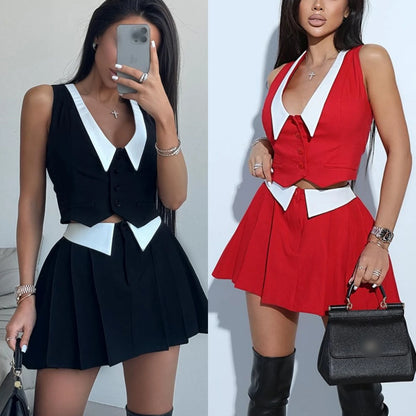 UNIKCOSA LuxeEase Two Piece Set Doll Neck Top Skirt 💫