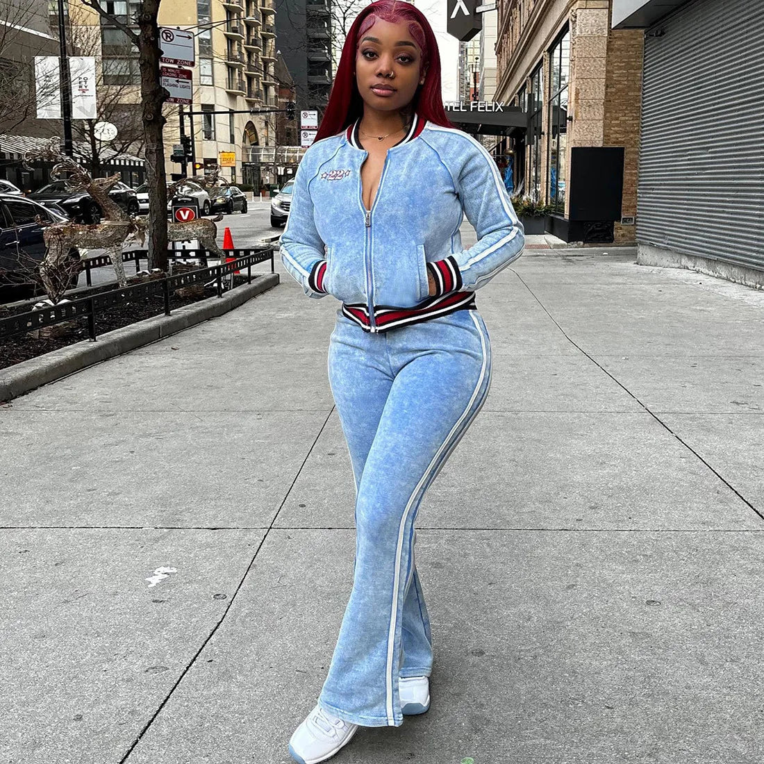 Blue Women's Casual Jogging Set – Breathable Polyester‑Spandex Activewear