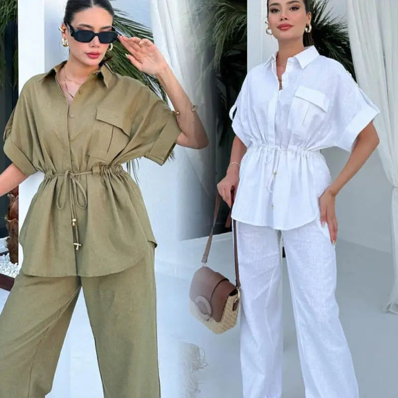 UNIKCOSA Women’s Summer Lounge Set – Casual Shirt & Pants Two-Piece Outfit (2025 Leisure Edition)