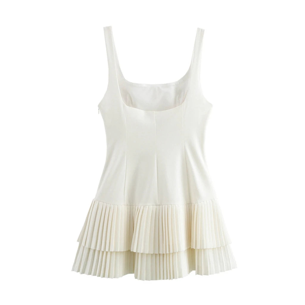 ZHEZHE Sleeveless Mini Dress with Square Neck and Pleats