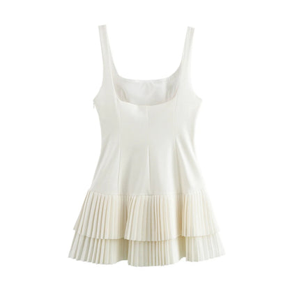 ZHEZHE Sleeveless Mini Dress with Square Neck and Pleats