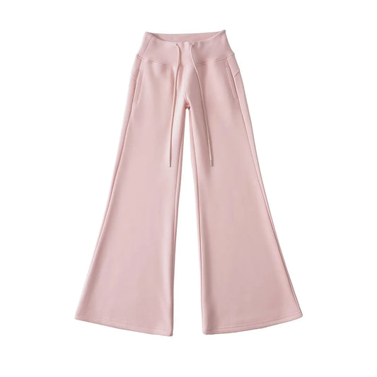 Classic Breathable Pure Color Women's Wide Leg Elastic Waist Trousers
