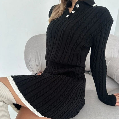 UNIKCOSA Velora Knitted Skirt Set Long Sleeve Short Skirt 💫