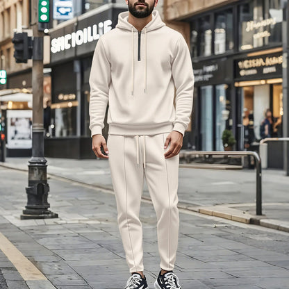 UNIKCOSA Men’s Athleisure Hoodie Set – Quarter-Zip Hooded Top & Jogger Pants (220 GSM Gymwear Two-Piece Outfit)
