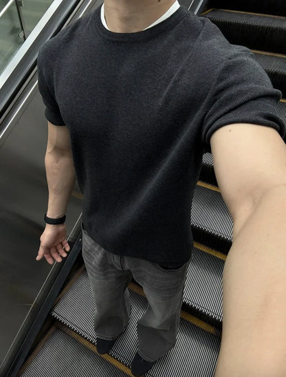 Custom Short Sleeve Men's Breathable Knit Tee Cropped Blank Print
