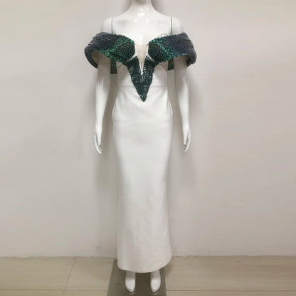 UNIKCOSA LuxeEase Evening Gown Beaded Maxi Dress Black 💫