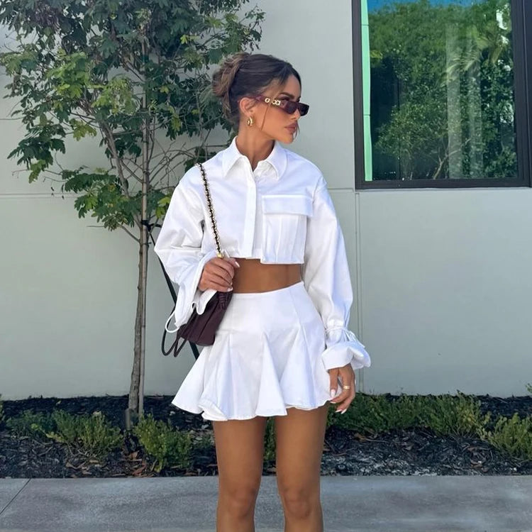 UNIKCOSA Women’s White Two-Piece Set – Summer Crop Top & Mini Skirt Outfit (2025 Casual Fashion Edition)