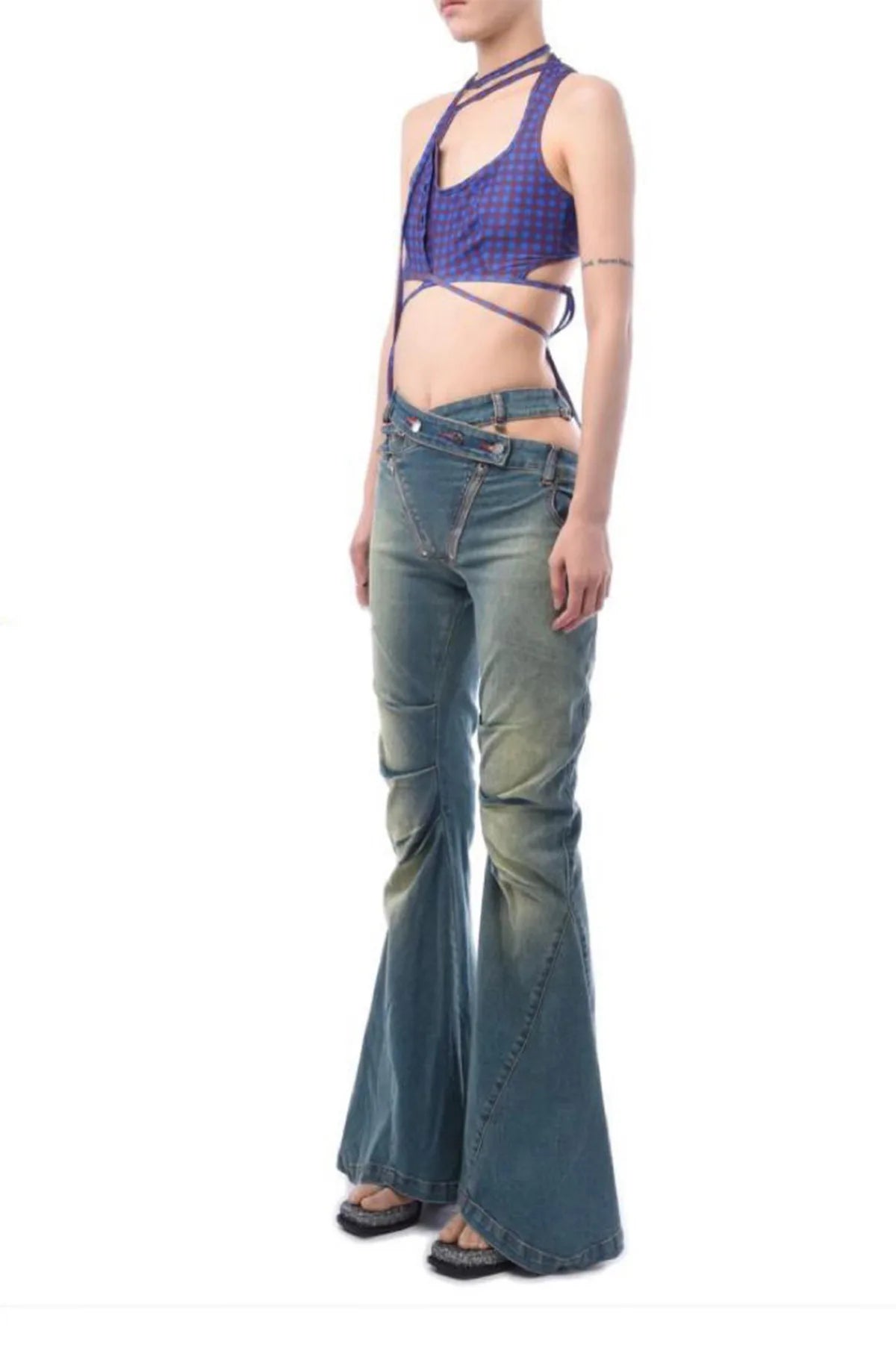 Trendy Trousers 2025 Summer New Slim Hollowed Out High Waist Pleated Ladies Flare Pants