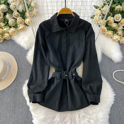 UNIKCOSA Women’s Autumn Lapel Shirt – 2025 Single-Breasted Long-Sleeve Waist-Cinched Elegant Top
