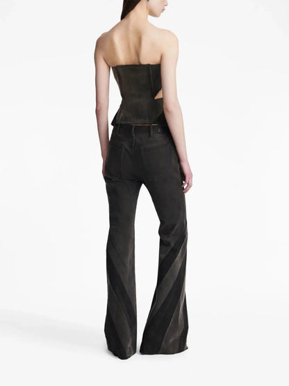 UNIKCOSA Women’s Denim Two-Piece Set – Color Block Zipper Tube Top & Flare Jeans (Casual Sexy Edition)