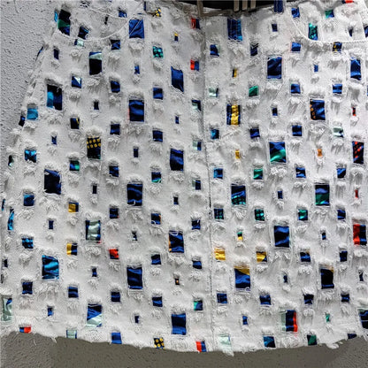 Slim A-line Burnout Color Block Denim Women's Skirt