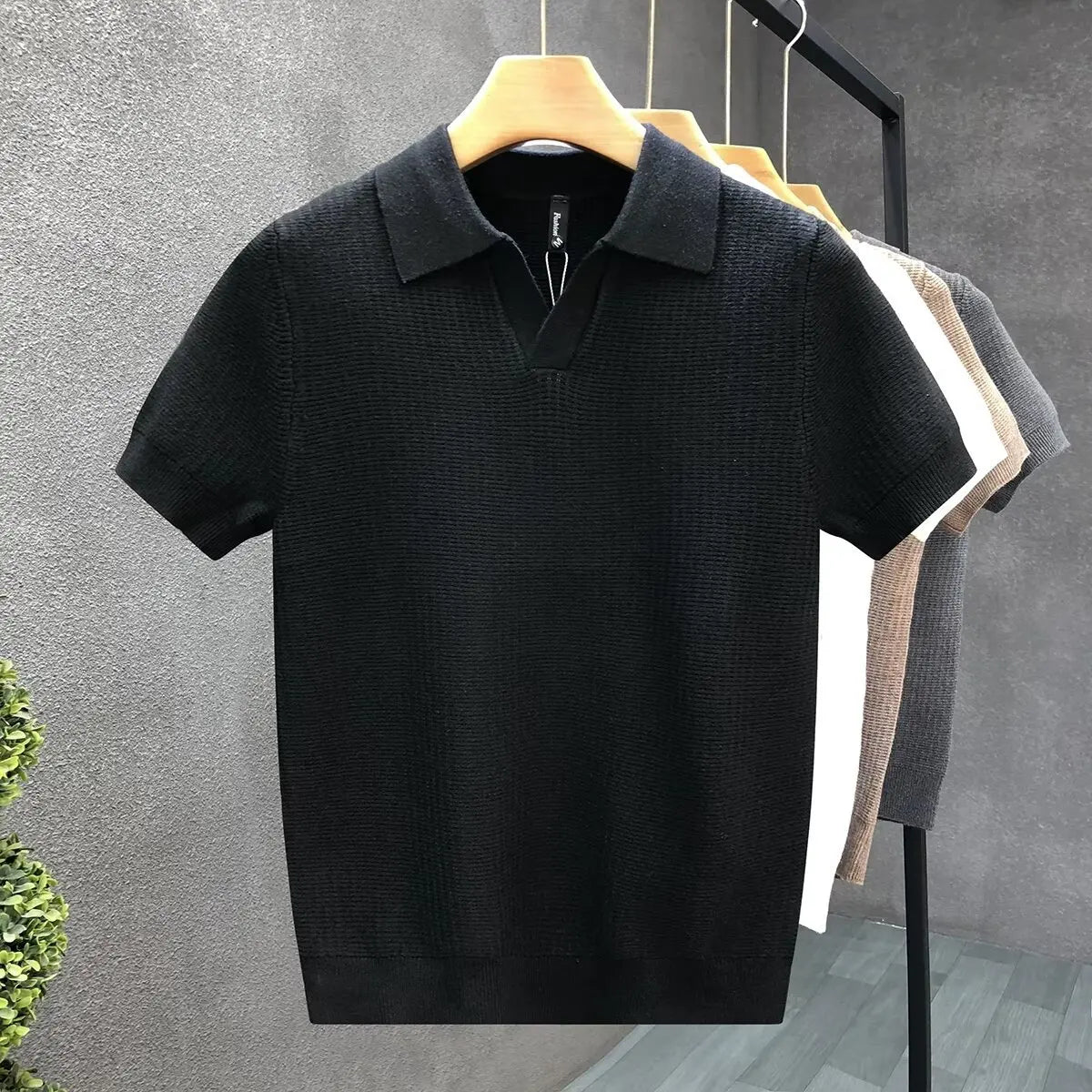 Men's Summer Polo Neck Short Sleeve Knitted T-Shirt