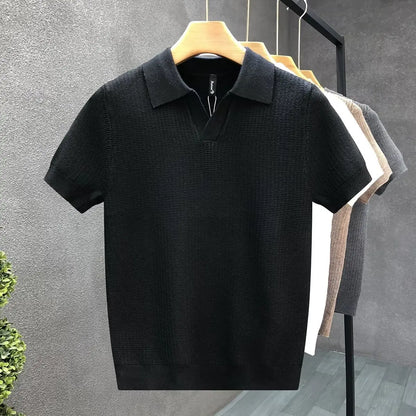 Men's Summer Polo Neck Short Sleeve Knitted T-Shirt
