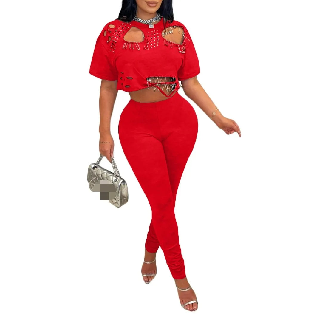 Women's Casual Summer 2-Piece Set with Round Neck Tee and Shorts