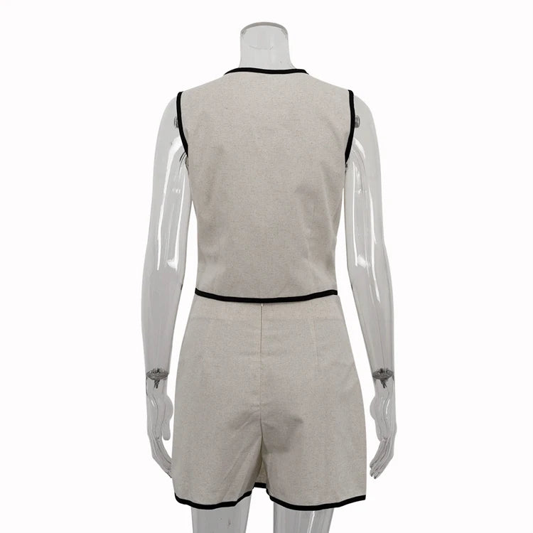 UNIKCOSA Women’s Khaki Skort Set – Cotton Vest Top & Divided Skirt Shorts (Summer 2025 Office Casual 2-Piece Outfit)