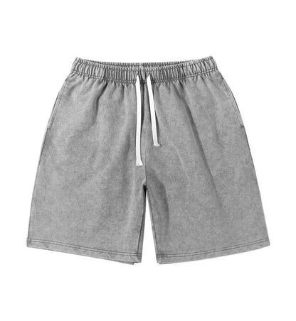 Premium 100% Cotton Snow-Washed Casual Shorts with Drawstring Pockets