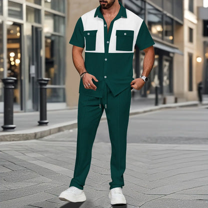 UNIKCOSA Men’s Polo Shirt Set – Multicolored Short Sleeve Polo & Matching Long Pants Two-Piece Outfit (2025 Edition)