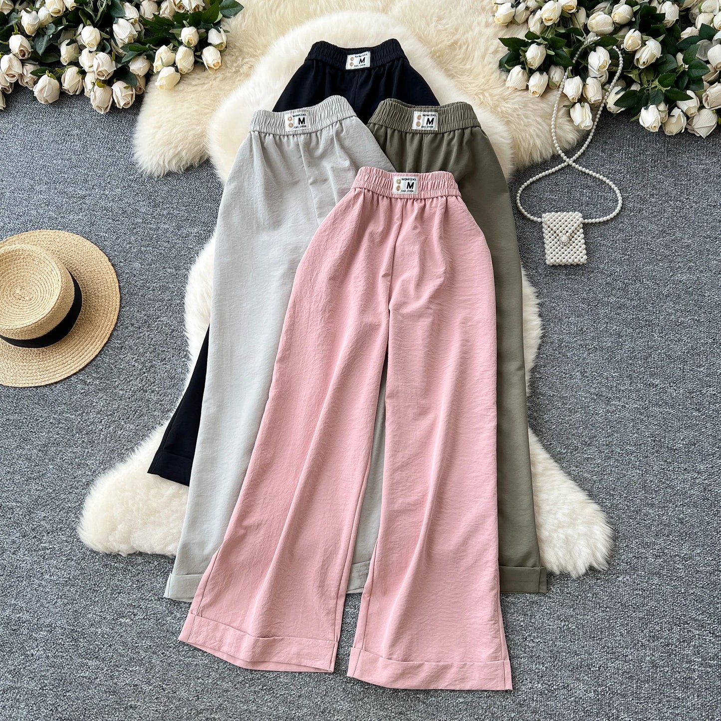 Summer Casual Wide Leg Pants Women Solid High Elastic Waist Trousers Girls Outdoor Pants Wholesale
