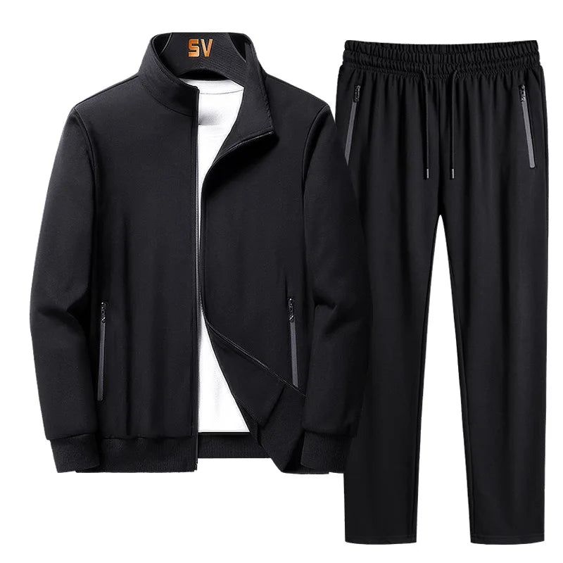 Men's Zip-Up Tracksuit Set with Breathable Polyester Blend