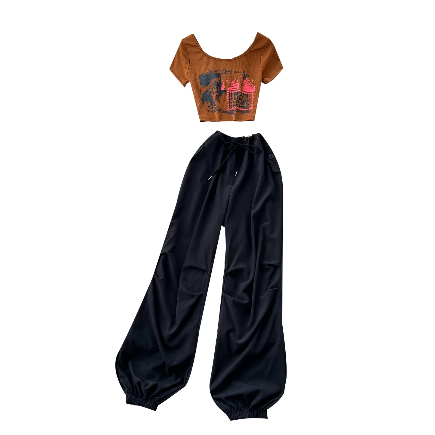UNIKCOSA Women’s Summer Sport Set – 2-Piece Printed Top & High-Waist Jogger Suit (Active Streetwear Edition)