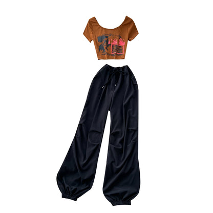 UNIKCOSA Women’s Summer Sport Set – 2-Piece Printed Top & High-Waist Jogger Suit (Active Streetwear Edition)