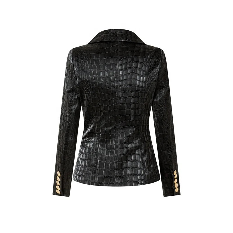 UNIKCOSA Women’s Plus Size Crocodile Pattern Jacket – PU Leather Waist-Belted Winter Outerwear with Metal Buckle (XXXL Elegant 2025 Edition)