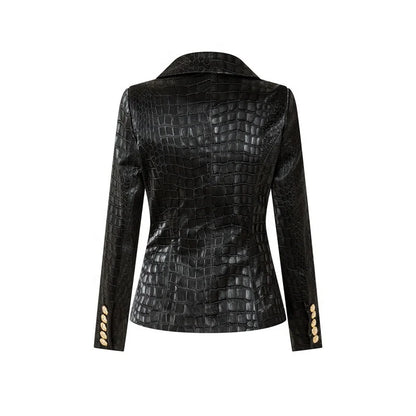 UNIKCOSA Women’s Plus Size Crocodile Pattern Jacket – PU Leather Waist-Belted Winter Outerwear with Metal Buckle (XXXL Elegant 2025 Edition)
