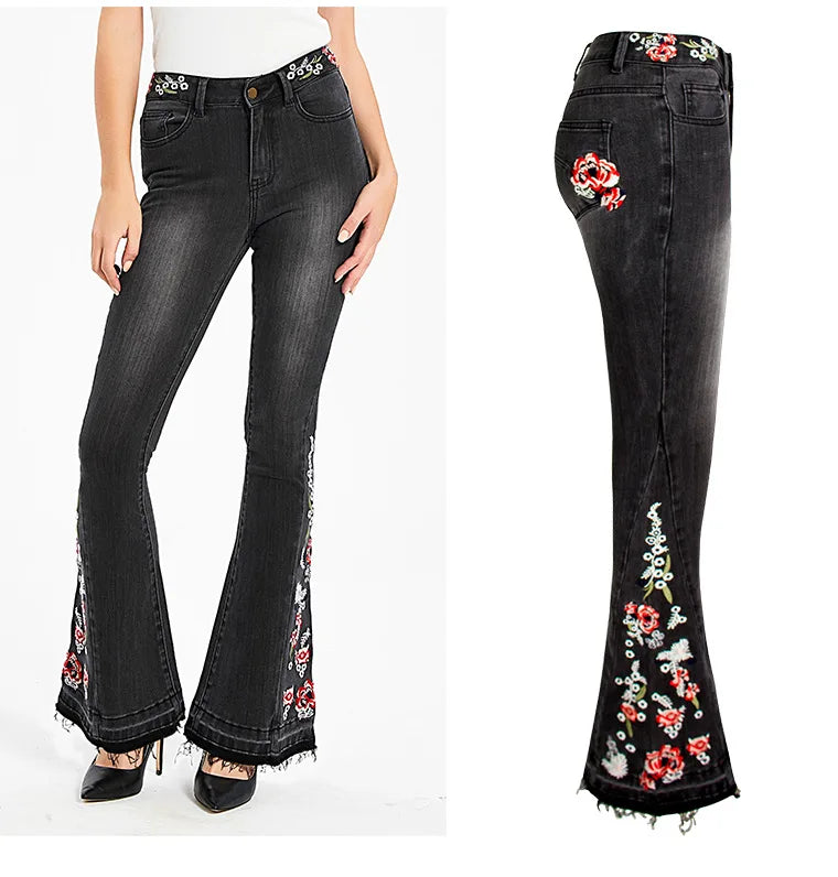 UNIKCOSA Velora Embroidered Flared Jeans Black Denim 💫