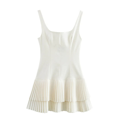 ZHEZHE Sleeveless Mini Dress with Square Neck and Pleats