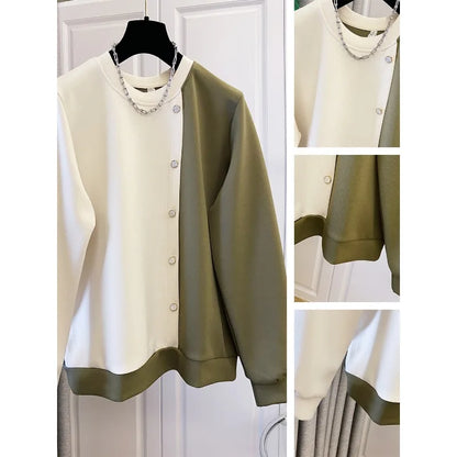 Stylish Apricot Casual Round-Neck Patchwork Hoodie for Women Autumn