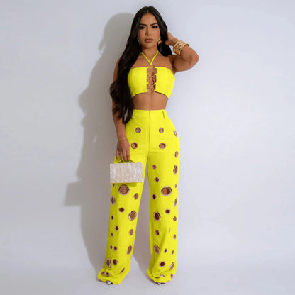 UNIKCOSA Women’s Leopard Print 2-Piece Set – Halter Hollow Tank Top & Ring Detail Knee Shorts (Streetwear Chic 2025 Edition)
