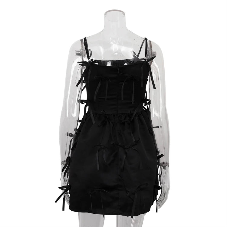 UNIKCOSA Women’s Black Satin Dress – Bow Strap Zip-Up Short Evening Party Outfit (Summer 2025 Edition)