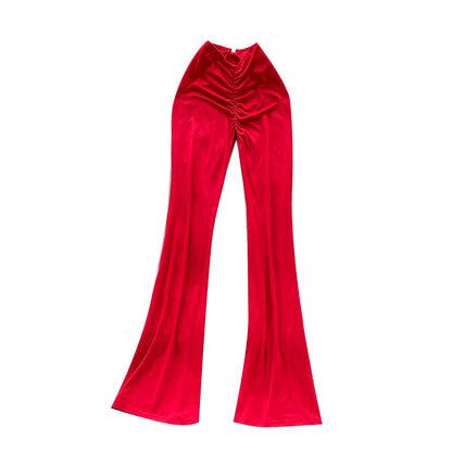 Summer Y2K Long Pants Women Solid Wrinkled High Waist Trousers Girls Flare Pants Wholesale