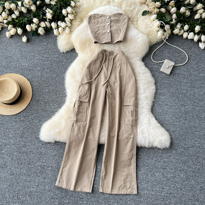 UNIKCOSA Women’s Summer Suit Set – Sleeveless Vest Top & Wide-Leg Pants Two-Piece (Casual Chic Edition)
