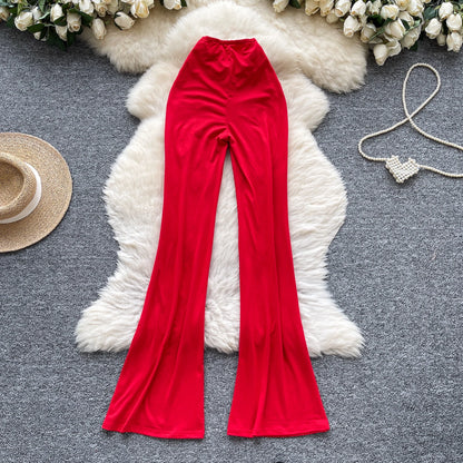 Summer Y2K Long Pants Women Solid Wrinkled High Waist Trousers Girls Flare Pants Wholesale