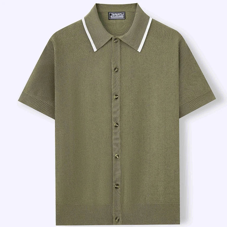 Breathable Summer Men's Casual Single-Breasted Knit Polo Shirt